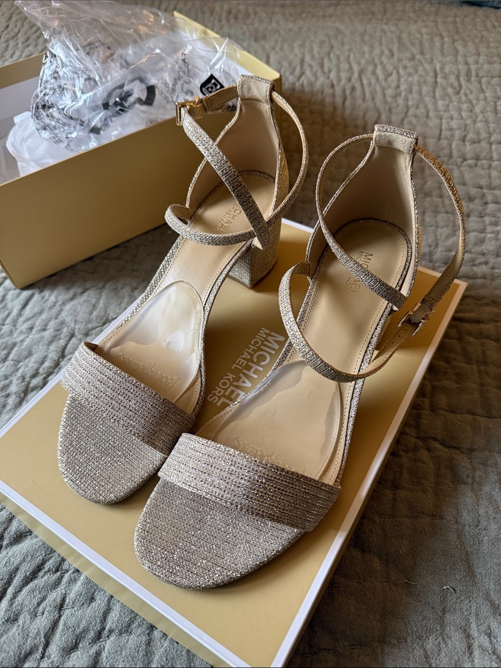 Michael Kors Champagne Strappy Block-Heel Sandals
